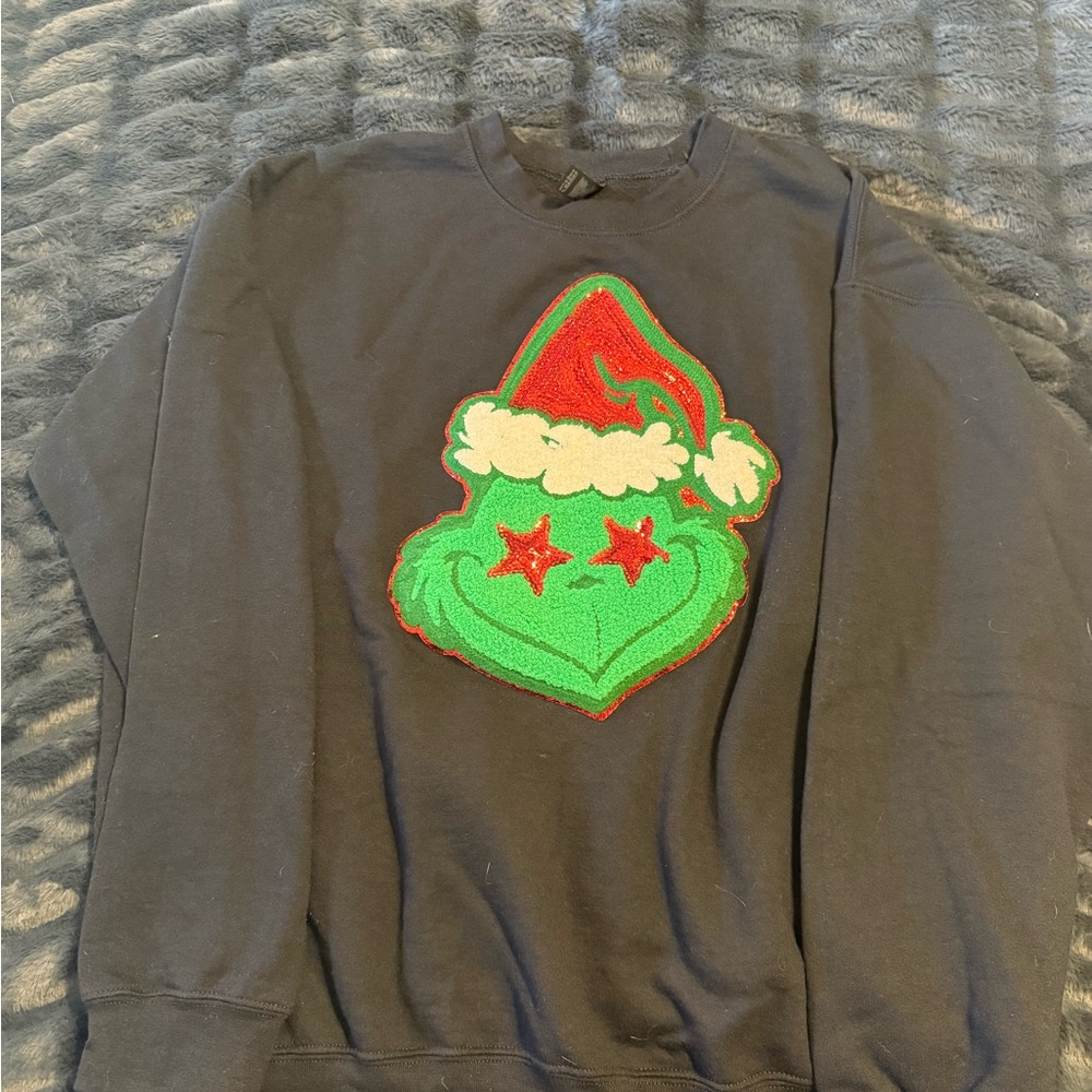 Large Black Crewneck with Grinch Design